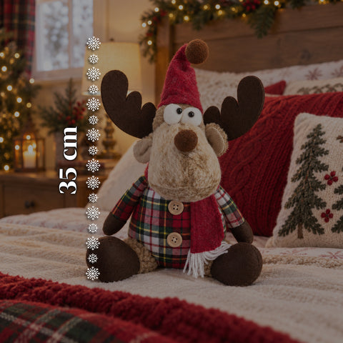 Renne de Noël décorative en polyester – Ornement de Noël avec base sablée, design sympathique, 4 variantes de style, 2 tailles de 35 et 50 cm