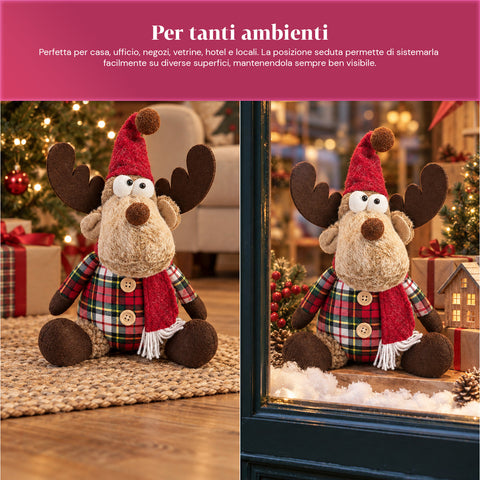 Renne de Noël décorative en polyester – Ornement de Noël avec base sablée, design sympathique, 4 variantes de style, 2 tailles de 35 et 50 cm