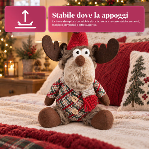 Renne de Noël décorative en polyester – Ornement de Noël avec base sablée, design sympathique, 4 variantes de style, 2 tailles de 35 et 50 cm