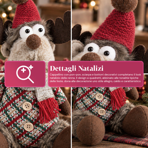 Renne de Noël décorative en polyester – Ornement de Noël avec base sablée, design sympathique, 4 variantes de style, 2 tailles de 35 et 50 cm