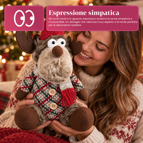Renne de Noël décorative en polyester – Ornement de Noël avec base sablée, design sympathique, 4 variantes de style, 2 tailles de 35 et 50 cm