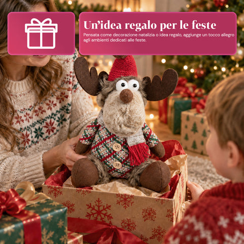 Renne de Noël décorative en polyester – Ornement de Noël avec base sablée, design sympathique, 4 variantes de style, 2 tailles de 35 et 50 cm