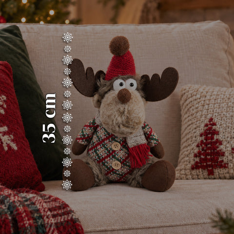 Renne de Noël décorative en polyester – Ornement de Noël avec base sablée, design sympathique, 4 variantes de style, 2 tailles de 35 et 50 cm