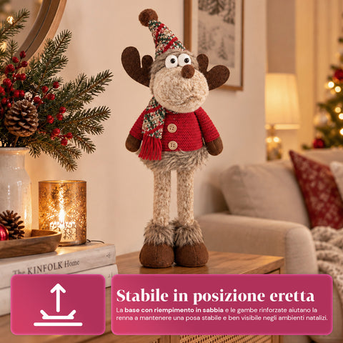 Renne de Noël décorative en polyester – Ornement de Noël avec base sablée, design sympathique, 4 variantes de style, 2 tailles de 35 et 50 cm
