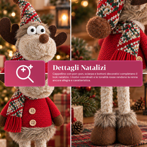 Renne de Noël décorative en polyester – Ornement de Noël avec base sablée, design sympathique, 4 variantes de style, 2 tailles de 35 et 50 cm