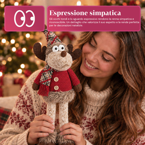 Renne de Noël décorative en polyester – Ornement de Noël avec base sablée, design sympathique, 4 variantes de style, 2 tailles de 35 et 50 cm