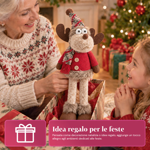 Renne de Noël décorative en polyester – Ornement de Noël avec base sablée, design sympathique, 4 variantes de style, 2 tailles de 35 et 50 cm