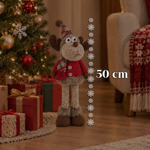 Renne de Noël décorative en polyester – Ornement de Noël avec base sablée, design sympathique, 4 variantes de style, 2 tailles de 35 et 50 cm