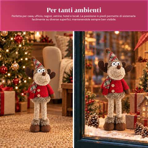 Renne de Noël décorative en polyester – Ornement de Noël avec base sablée, design sympathique, 4 variantes de style, 2 tailles de 35 et 50 cm