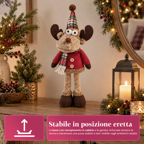 Renne de Noël décorative en polyester – Ornement de Noël avec base sablée, design sympathique, 4 variantes de style, 2 tailles de 35 et 50 cm