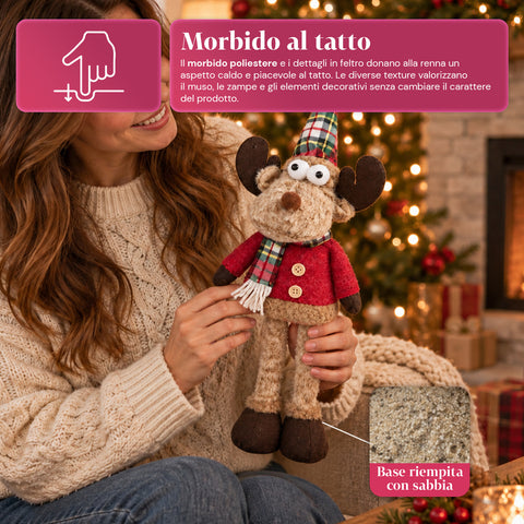 Renne de Noël décorative en polyester – Ornement de Noël avec base sablée, design sympathique, 4 variantes de style, 2 tailles de 35 et 50 cm