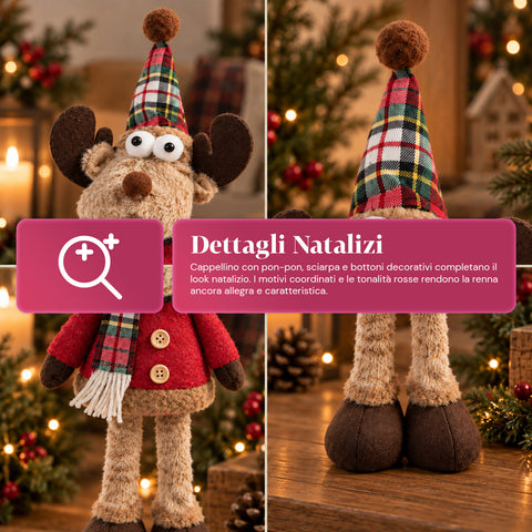 Renne de Noël décorative en polyester – Ornement de Noël avec base sablée, design sympathique, 4 variantes de style, 2 tailles de 35 et 50 cm