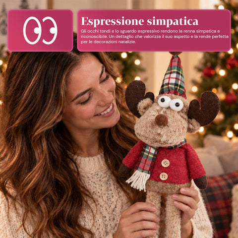 Renne de Noël décorative en polyester – Ornement de Noël avec base sablée, design sympathique, 4 variantes de style, 2 tailles de 35 et 50 cm