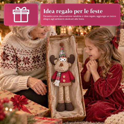 Renne de Noël décorative en polyester – Ornement de Noël avec base sablée, design sympathique, 4 variantes de style, 2 tailles de 35 et 50 cm