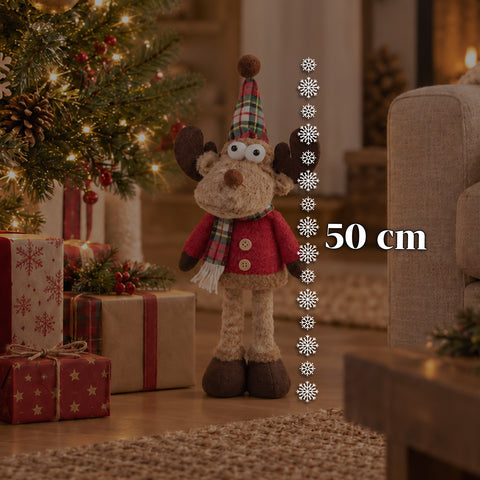Renne de Noël décorative en polyester – Ornement de Noël avec base sablée, design sympathique, 4 variantes de style, 2 tailles de 35 et 50 cm
