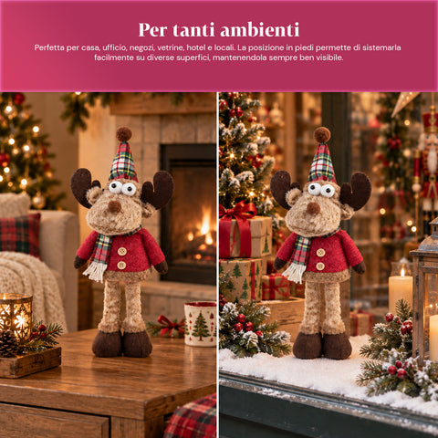 Renne de Noël décorative en polyester – Ornement de Noël avec base sablée, design sympathique, 4 variantes de style, 2 tailles de 35 et 50 cm