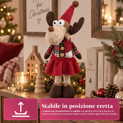 Renne de Noël décorative en polyester – Ornement de Noël avec base sablée, design sympathique, 4 variantes de style, 2 tailles de 35 et 50 cm