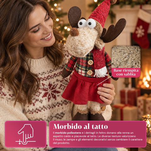 Renne de Noël décorative en polyester – Ornement de Noël avec base sablée, design sympathique, 4 variantes de style, 2 tailles de 35 et 50 cm
