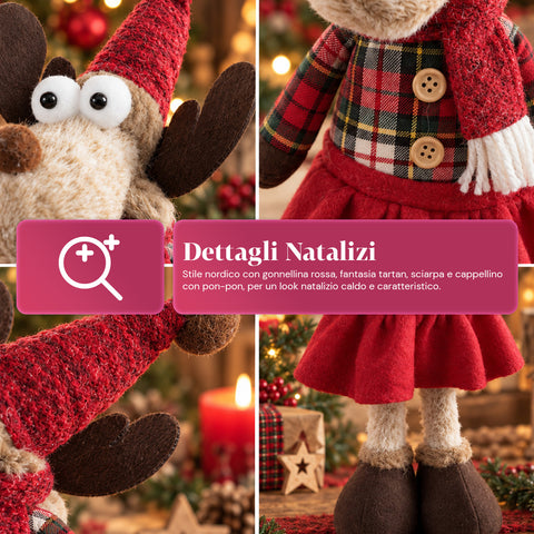 Renne de Noël décorative en polyester – Ornement de Noël avec base sablée, design sympathique, 4 variantes de style, 2 tailles de 35 et 50 cm