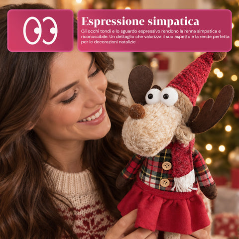 Renne de Noël décorative en polyester – Ornement de Noël avec base sablée, design sympathique, 4 variantes de style, 2 tailles de 35 et 50 cm