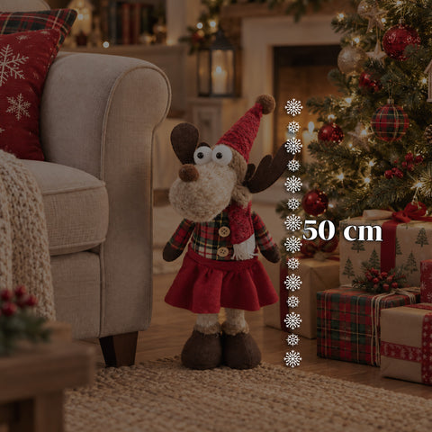 Renne de Noël décorative en polyester – Ornement de Noël avec base sablée, design sympathique, 4 variantes de style, 2 tailles de 35 et 50 cm