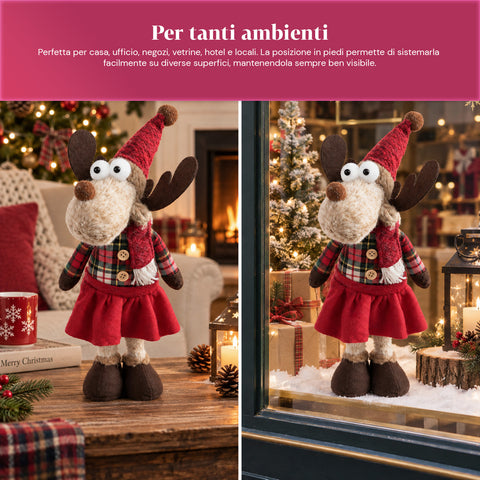 Renne de Noël décorative en polyester – Ornement de Noël avec base sablée, design sympathique, 4 variantes de style, 2 tailles de 35 et 50 cm