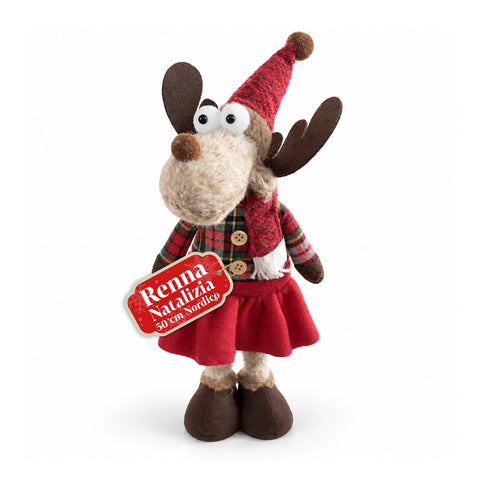 Renne de Noël décorative en polyester – Ornement de Noël avec base sablée, design sympathique, 4 variantes de style, 2 tailles de 35 et 50 cm
