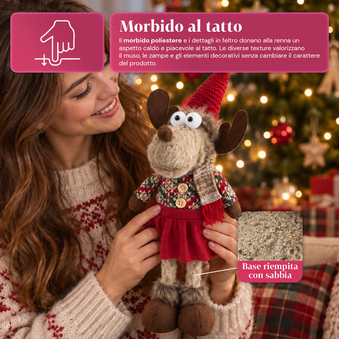 Renne de Noël décorative en polyester – Ornement de Noël avec base sablée, design sympathique, 4 variantes de style, 2 tailles de 35 et 50 cm