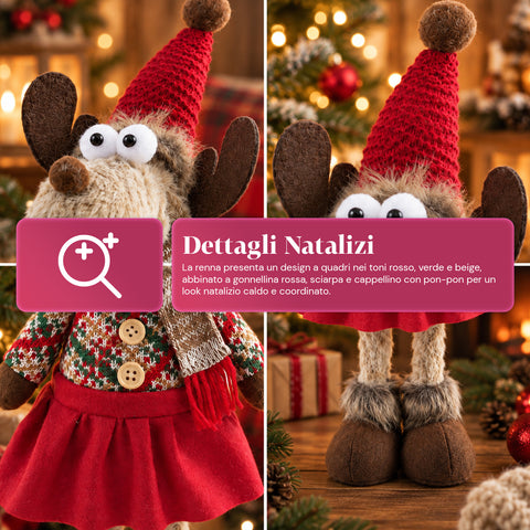 Renne de Noël décorative en polyester – Ornement de Noël avec base sablée, design sympathique, 4 variantes de style, 2 tailles de 35 et 50 cm