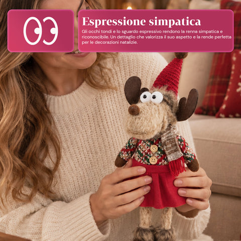 Renne de Noël décorative en polyester – Ornement de Noël avec base sablée, design sympathique, 4 variantes de style, 2 tailles de 35 et 50 cm
