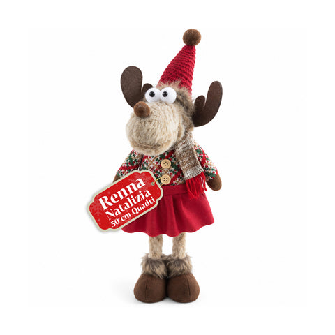Renne de Noël décorative en polyester – Ornement de Noël avec base sablée, design sympathique, 4 variantes de style, 2 tailles de 35 et 50 cm