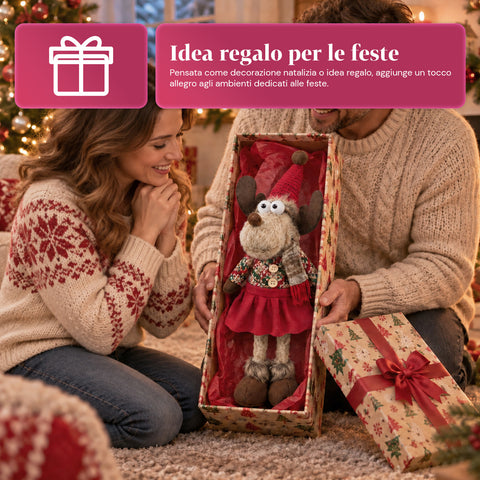 Renne de Noël décorative en polyester – Ornement de Noël avec base sablée, design sympathique, 4 variantes de style, 2 tailles de 35 et 50 cm
