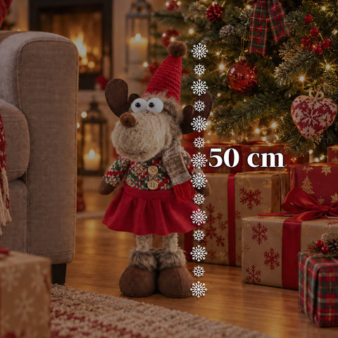 Renne de Noël décorative en polyester – Ornement de Noël avec base sablée, design sympathique, 4 variantes de style, 2 tailles de 35 et 50 cm