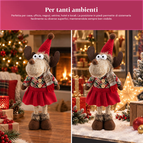 Renne de Noël décorative en polyester – Ornement de Noël avec base sablée, design sympathique, 4 variantes de style, 2 tailles de 35 et 50 cm
