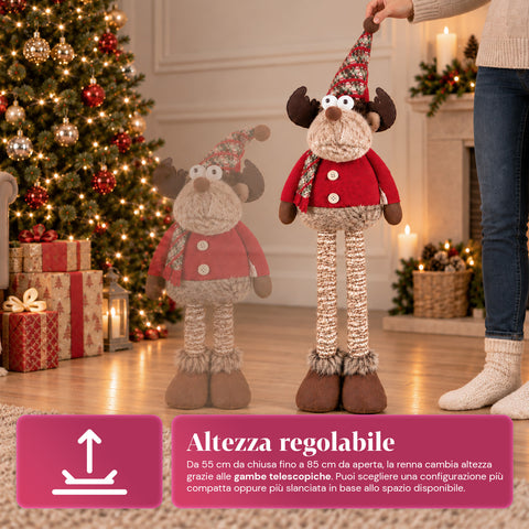 Renne de Noël décorative extensible de 55 à 85 cm – Décoration de Noël avec pattes télescopiques, structure en métal, polyester, 4 variantes de style