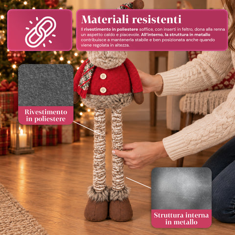 Renne de Noël décorative extensible de 55 à 85 cm – Décoration de Noël avec pattes télescopiques, structure en métal, polyester, 4 variantes de style