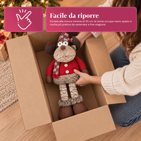 Renne de Noël décorative extensible de 55 à 85 cm – Décoration de Noël avec pattes télescopiques, structure en métal, polyester, 4 variantes de style
