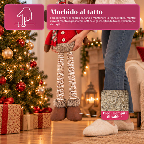 Renne de Noël décorative extensible de 55 à 85 cm – Décoration de Noël avec pattes télescopiques, structure en métal, polyester, 4 variantes de style
