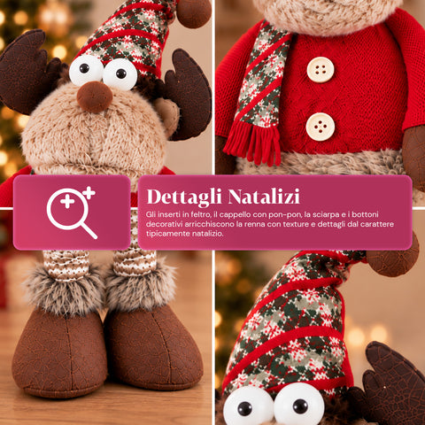Renne de Noël décorative extensible de 55 à 85 cm – Décoration de Noël avec pattes télescopiques, structure en métal, polyester, 4 variantes de style