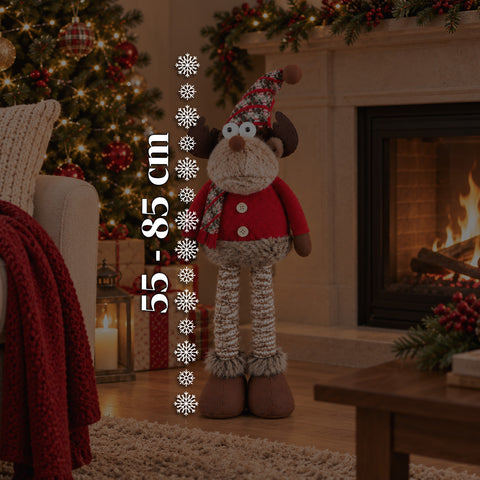 Renne de Noël décorative extensible de 55 à 85 cm – Décoration de Noël avec pattes télescopiques, structure en métal, polyester, 4 variantes de style