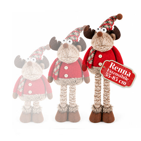 Renne de Noël décorative extensible de 55 à 85 cm – Décoration de Noël avec pattes télescopiques, structure en métal, polyester, 4 variantes de style