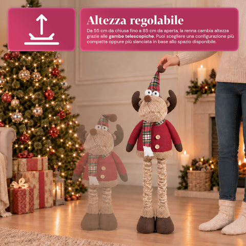 Renne de Noël décorative extensible de 55 à 85 cm – Décoration de Noël avec pattes télescopiques, structure en métal, polyester, 4 variantes de style
