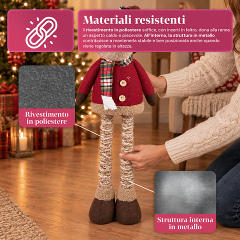 Renne de Noël décorative extensible de 55 à 85 cm – Décoration de Noël avec pattes télescopiques, structure en métal, polyester, 4 variantes de style