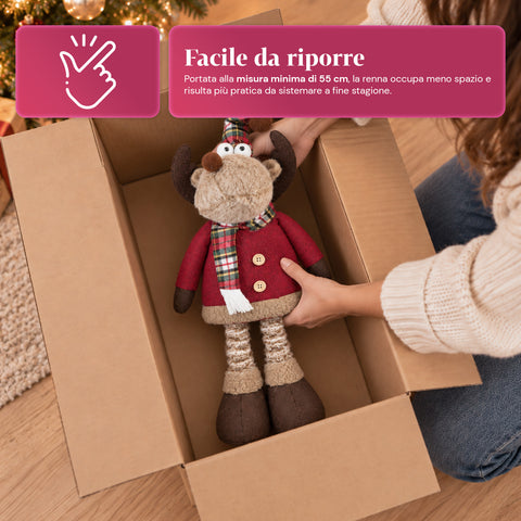 Renne de Noël décorative extensible de 55 à 85 cm – Décoration de Noël avec pattes télescopiques, structure en métal, polyester, 4 variantes de style