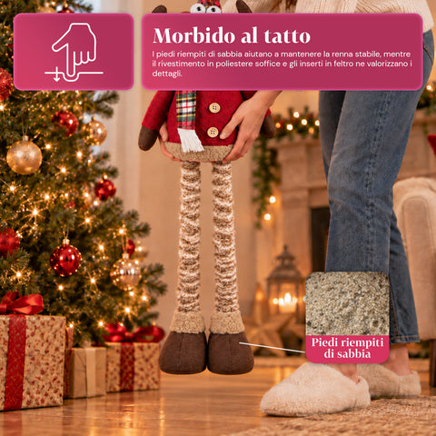 Renne de Noël décorative extensible de 55 à 85 cm – Décoration de Noël avec pattes télescopiques, structure en métal, polyester, 4 variantes de style