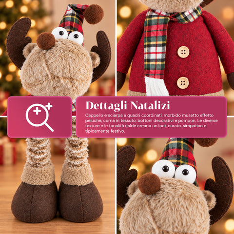 Renne de Noël décorative extensible de 55 à 85 cm – Décoration de Noël avec pattes télescopiques, structure en métal, polyester, 4 variantes de style