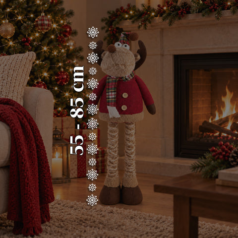 Renne de Noël décorative extensible de 55 à 85 cm – Décoration de Noël avec pattes télescopiques, structure en métal, polyester, 4 variantes de style