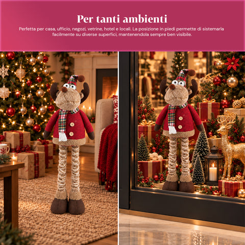 Renne de Noël décorative extensible de 55 à 85 cm – Décoration de Noël avec pattes télescopiques, structure en métal, polyester, 4 variantes de style