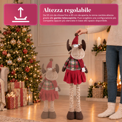 Renne de Noël décorative extensible de 55 à 85 cm – Décoration de Noël avec pattes télescopiques, structure en métal, polyester, 4 variantes de style