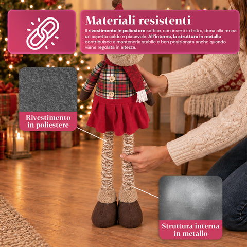 Renne de Noël décorative extensible de 55 à 85 cm – Décoration de Noël avec pattes télescopiques, structure en métal, polyester, 4 variantes de style
